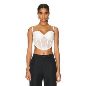 FLEUR DU MAL Bella Embroidery Open Back Bustier in Ivory Size 32D NWT